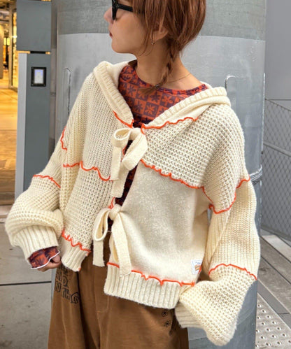 ★【HELLO.SANFRANCISCO/ハローサンフランシスコ】拼色荷葉邊拼接連帽開衫