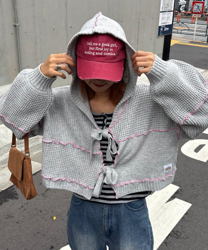 ★【HELLO.SANFRANCISCO/ハローサンフランシスコ】拼色荷葉邊拼接連帽開衫