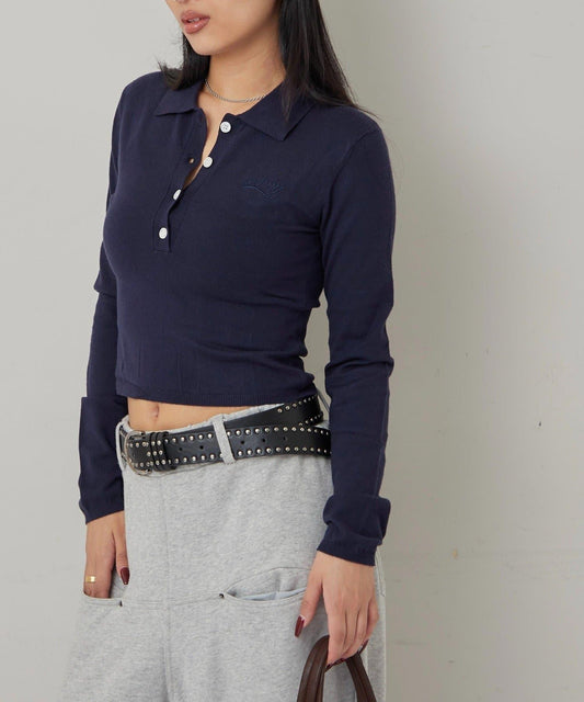 合身長袖針織POLO衫