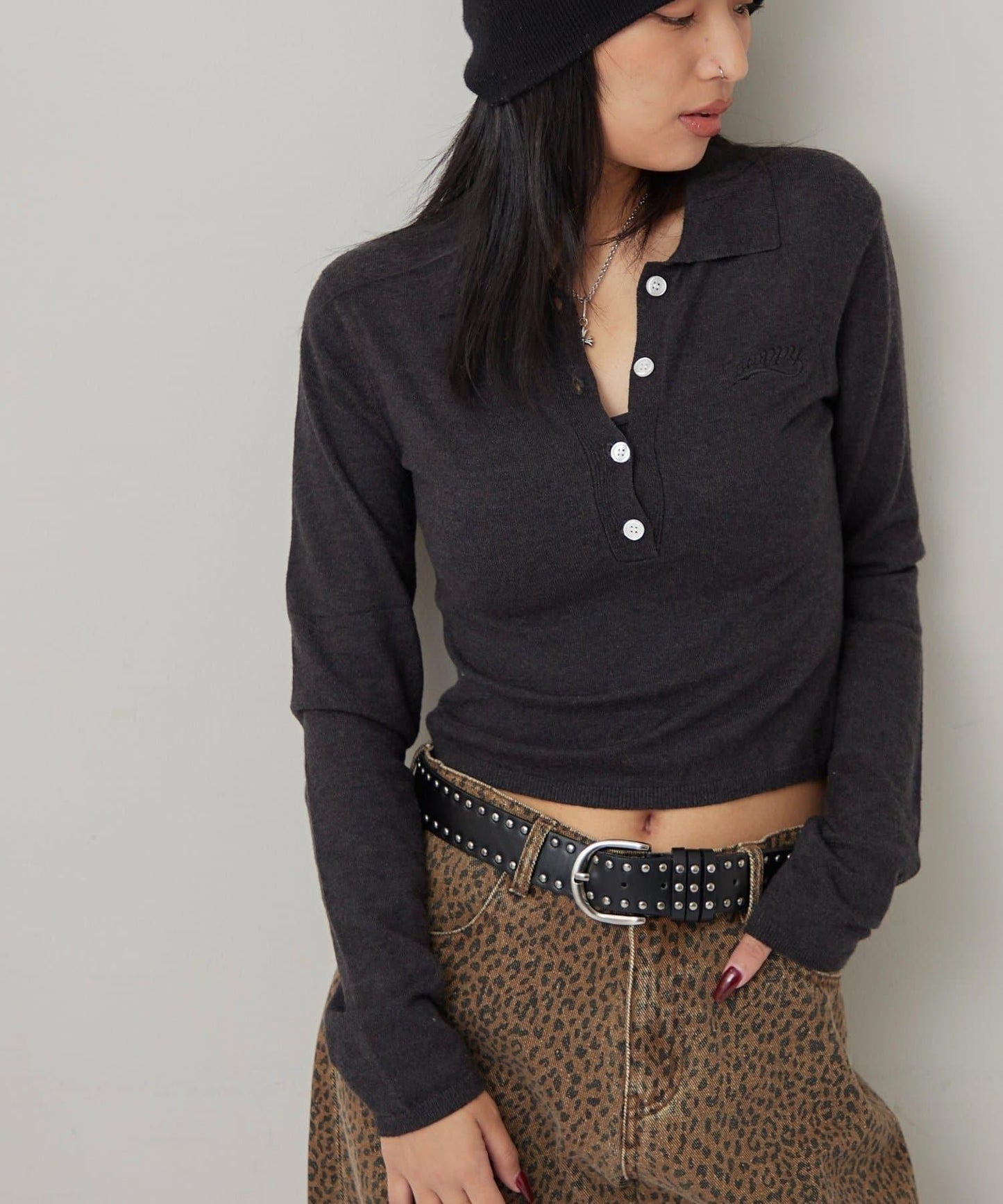 合身長袖針織POLO衫