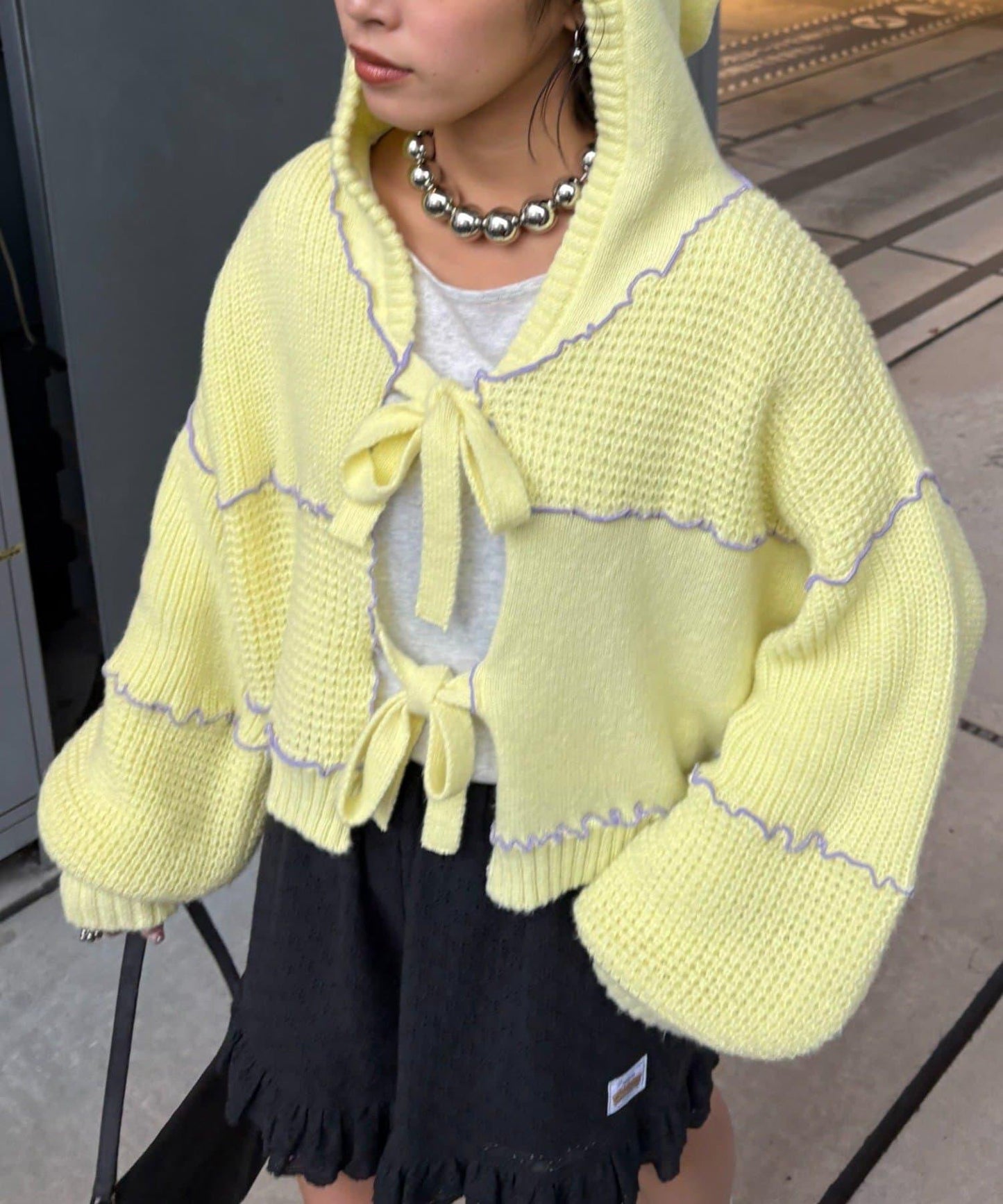 ★【HELLO.SANFRANCISCO/ハローサンフランシスコ】拼色荷葉邊拼接連帽開衫