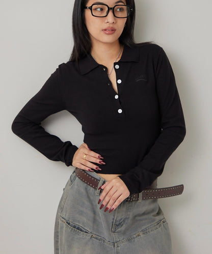 合身長袖針織POLO衫