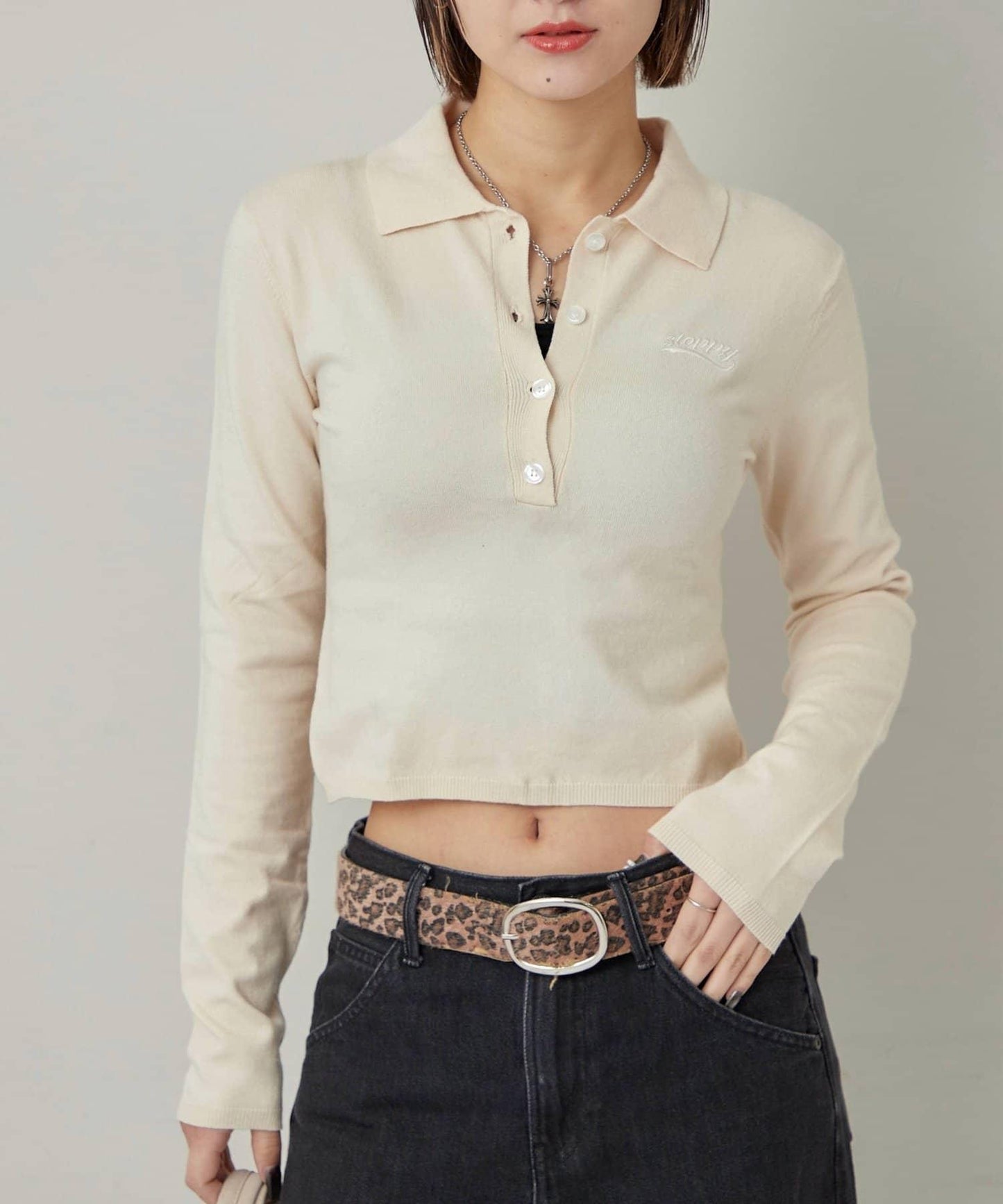 合身長袖針織POLO衫