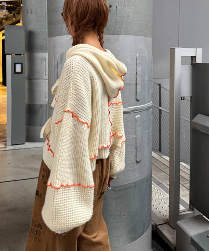 ★【HELLO.SANFRANCISCO/ハローサンフランシスコ】拼色荷葉邊拼接連帽開衫