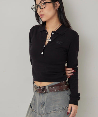 合身長袖針織POLO衫