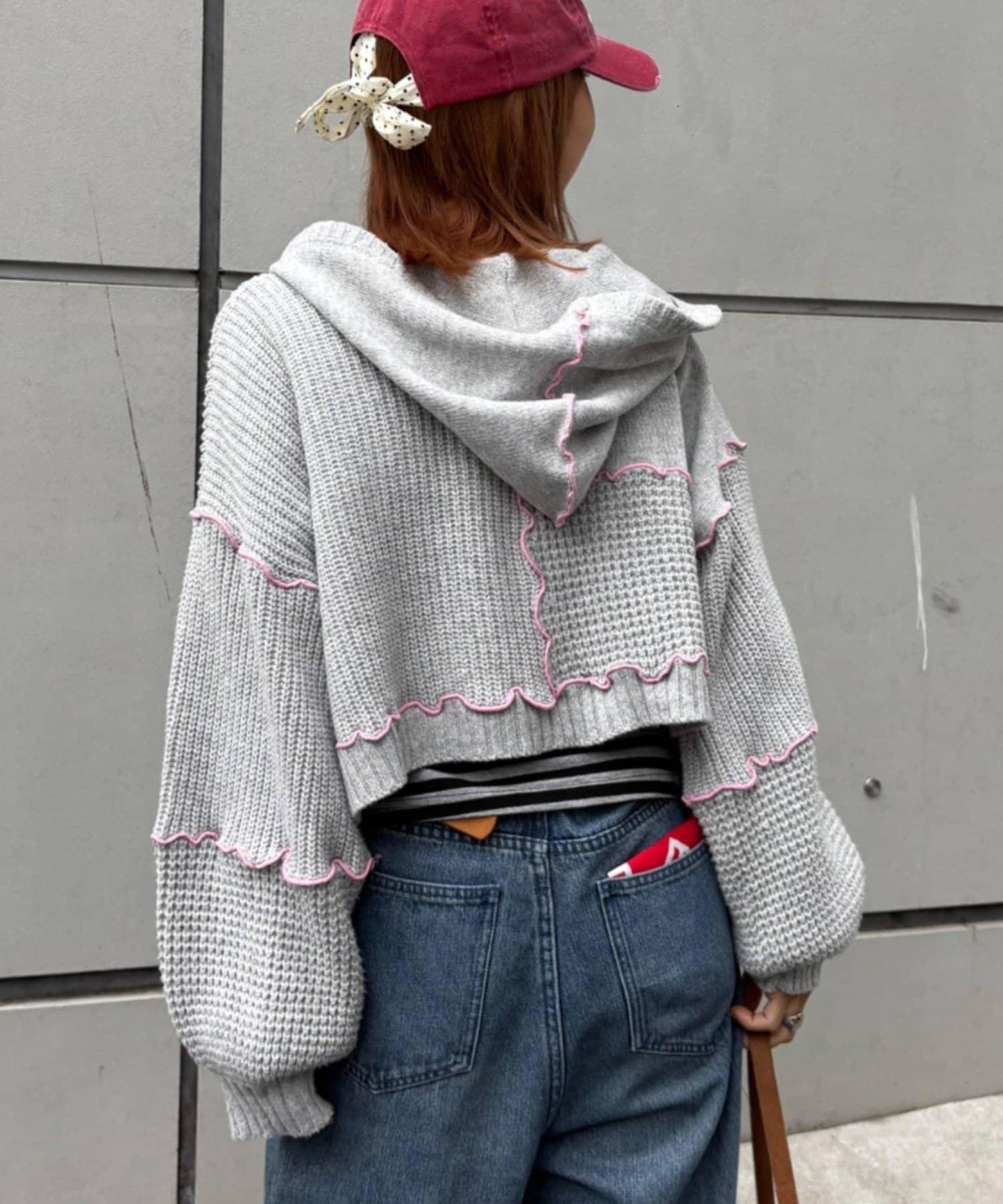 ★【HELLO.SANFRANCISCO/ハローサンフランシスコ】拼色荷葉邊拼接連帽開衫