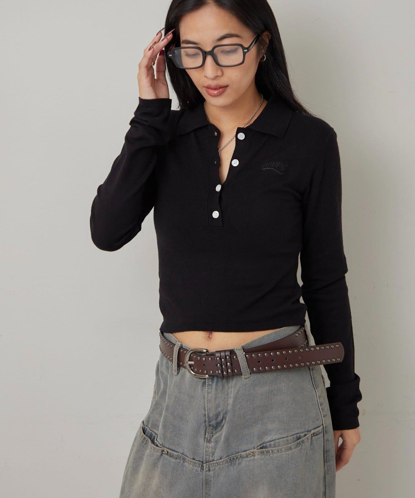 合身長袖針織POLO衫