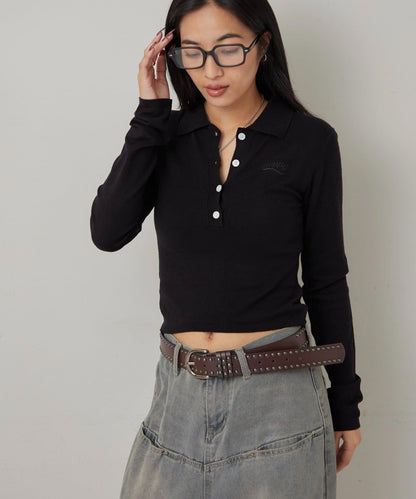合身長袖針織POLO衫