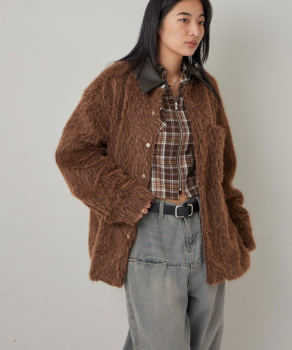 【WHO'S WHO gallery】拼接領口長毛襯衫夾克