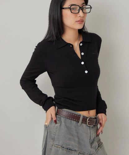 合身長袖針織POLO衫