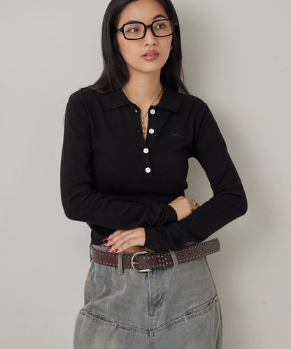 合身長袖針織POLO衫