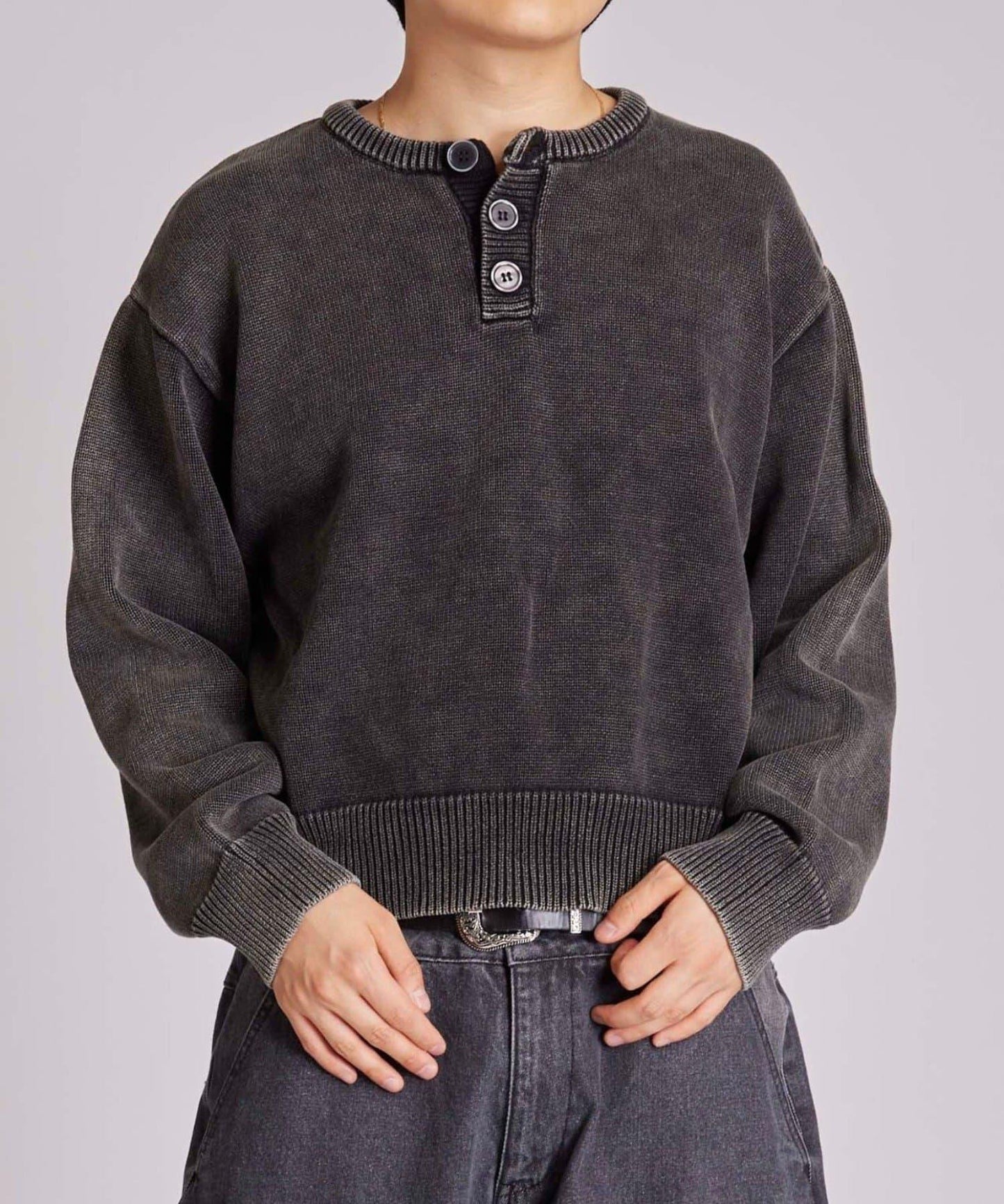 【KOOKY'N】水洗做舊亨利領針織衫