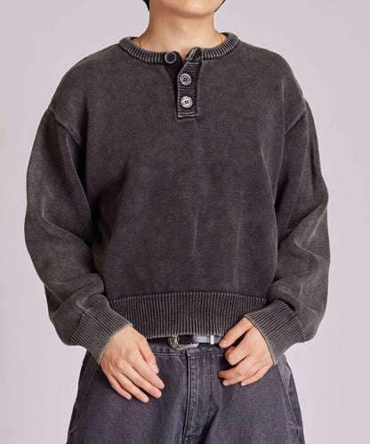 【KOOKY'N】水洗做舊亨利領針織衫