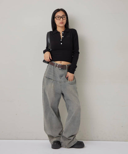 合身長袖針織POLO衫