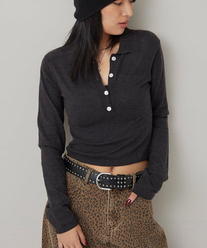 合身長袖針織POLO衫