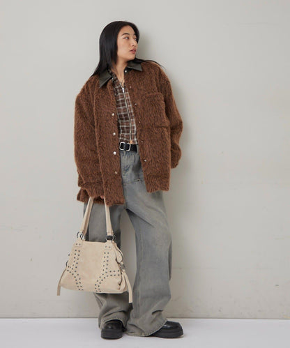 【WHO'S WHO gallery】拼接領口長毛襯衫夾克