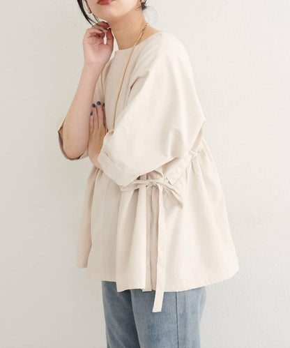 側抽繩七分袖襯衫
