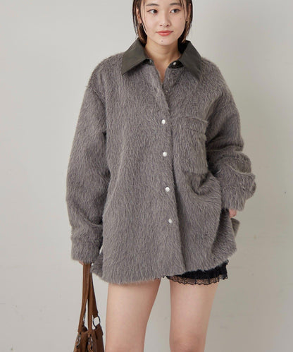 【WHO'S WHO gallery】拼接領口長毛襯衫夾克
