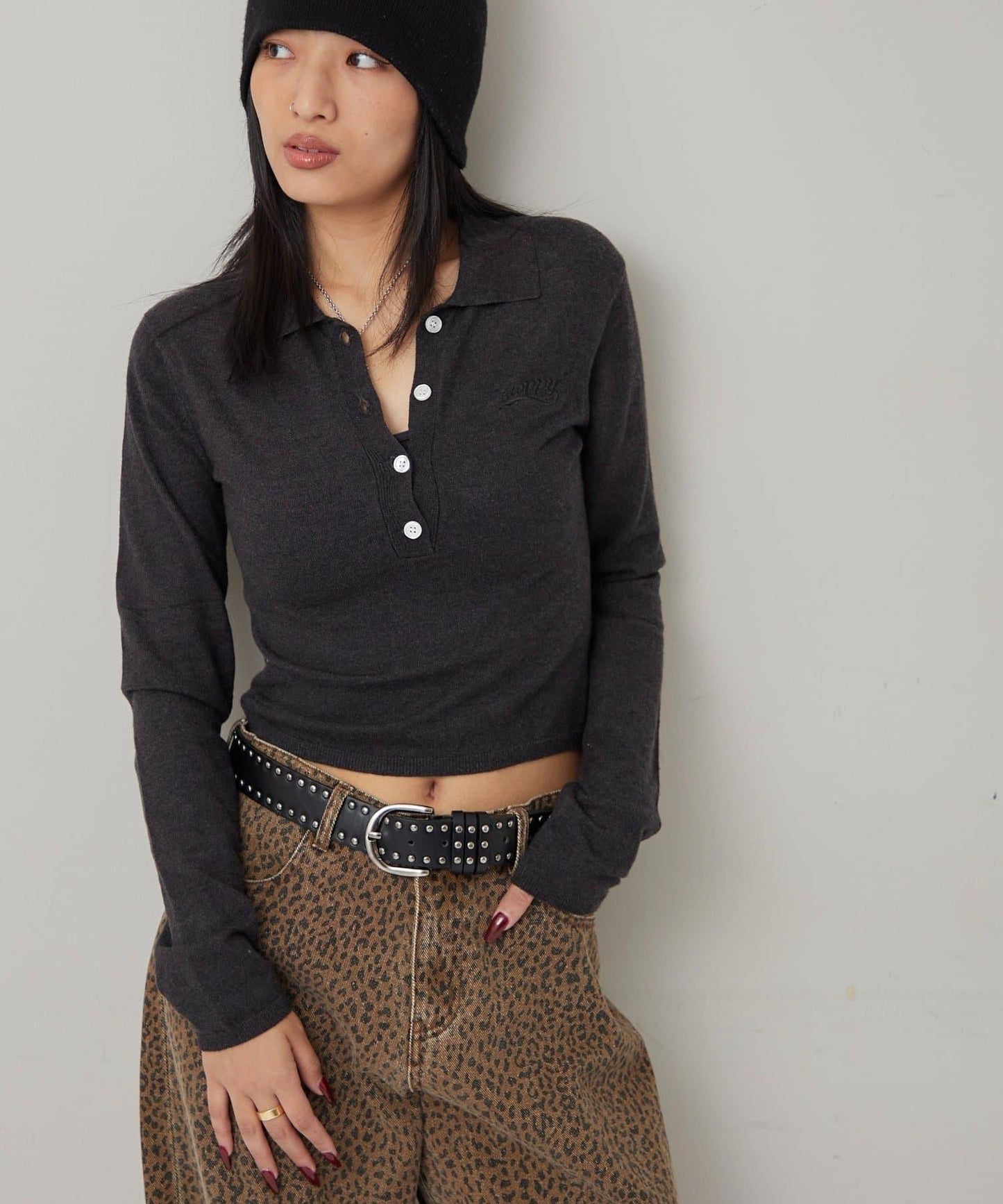 合身長袖針織POLO衫