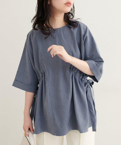 側抽繩七分袖襯衫