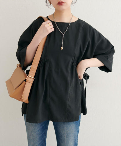 側抽繩七分袖襯衫