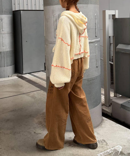 ★【HELLO.SANFRANCISCO/ハローサンフランシスコ】拼色荷葉邊拼接連帽開衫