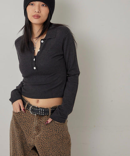 合身長袖針織POLO衫