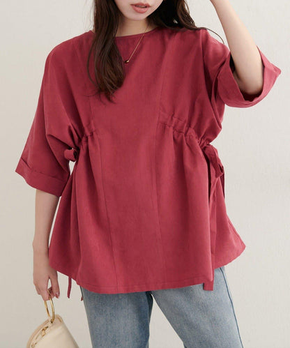 側抽繩七分袖襯衫