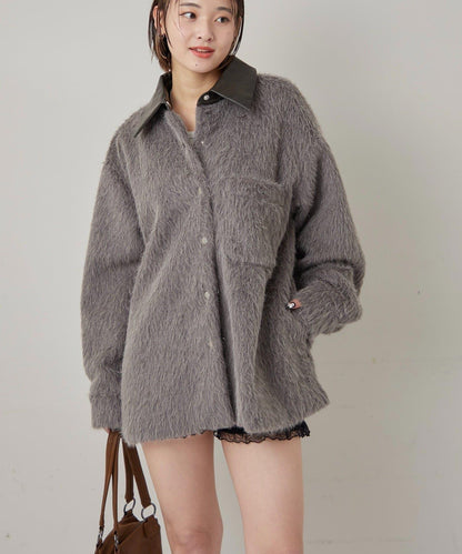 【WHO'S WHO gallery】拼接領口長毛襯衫夾克