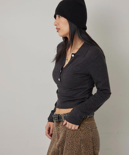 合身長袖針織POLO衫