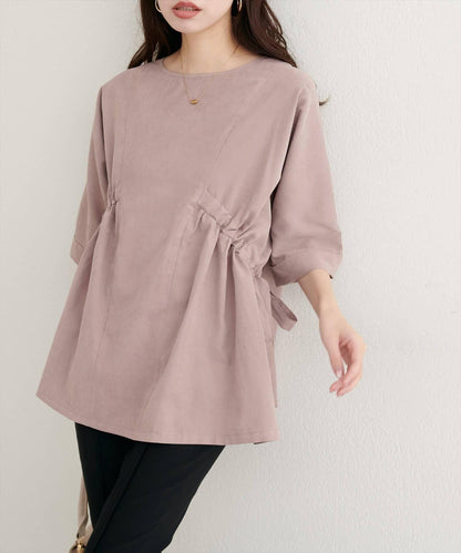 側抽繩七分袖襯衫