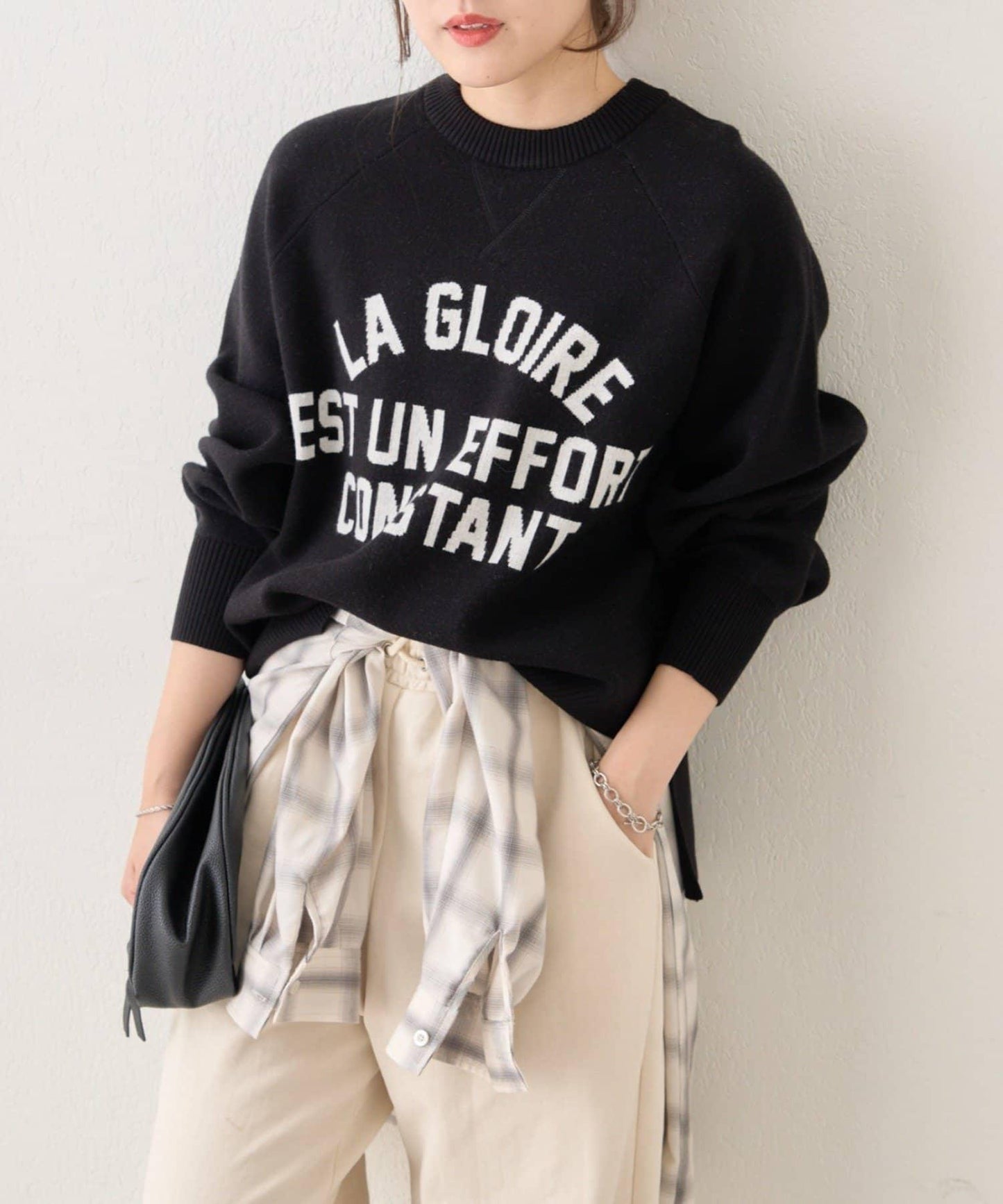 拼色LOGO衛衣風針織套頭衫