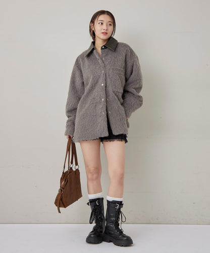 【WHO'S WHO gallery】拼接領口長毛襯衫夾克