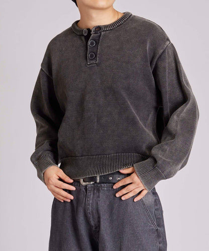 【KOOKY'N】水洗做舊亨利領針織衫