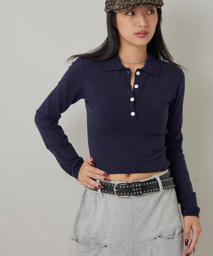 合身長袖針織POLO衫