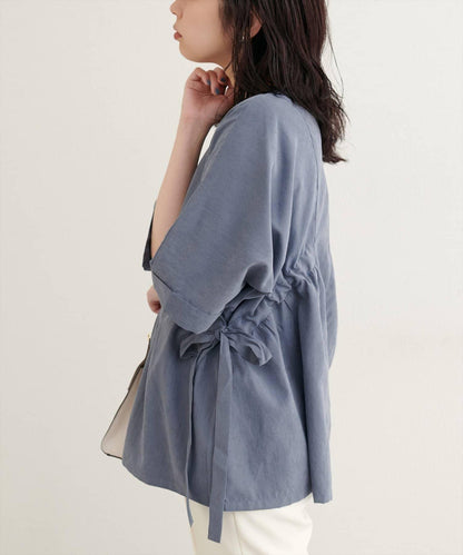 側抽繩七分袖襯衫