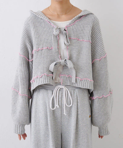 ★【HELLO.SANFRANCISCO/ハローサンフランシスコ】拼色荷葉邊拼接連帽開衫