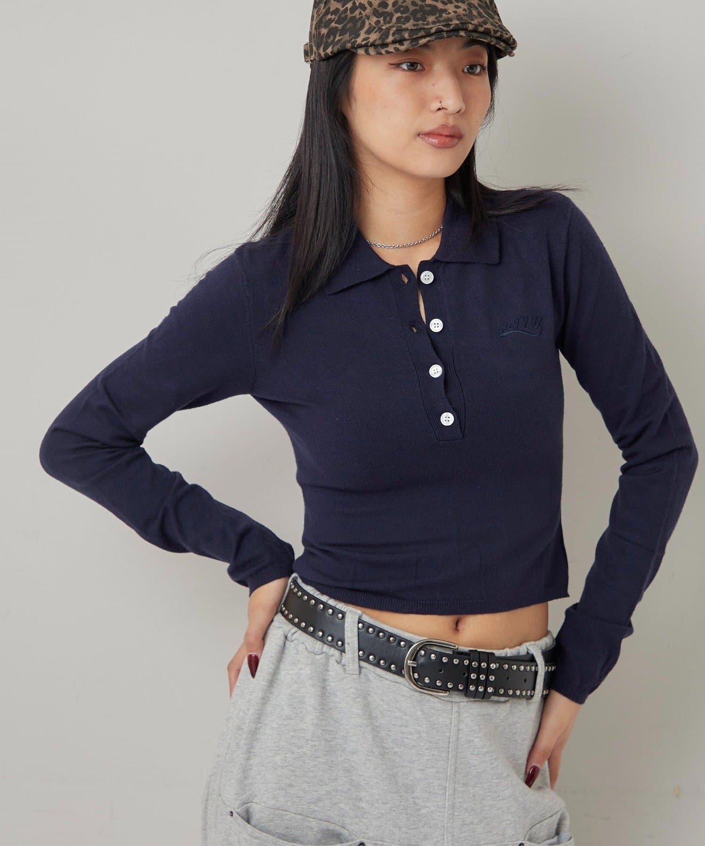 合身長袖針織POLO衫