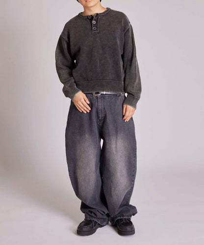 【KOOKY'N】水洗做舊亨利領針織衫