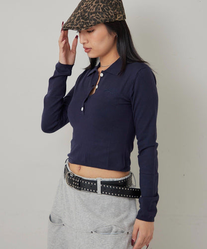 合身長袖針織POLO衫