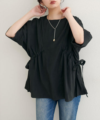 側抽繩七分袖襯衫