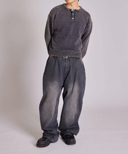 【KOOKY'N】水洗做舊亨利領針織衫