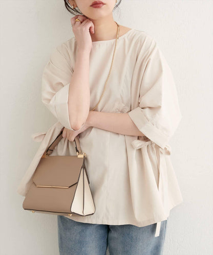 側抽繩七分袖襯衫