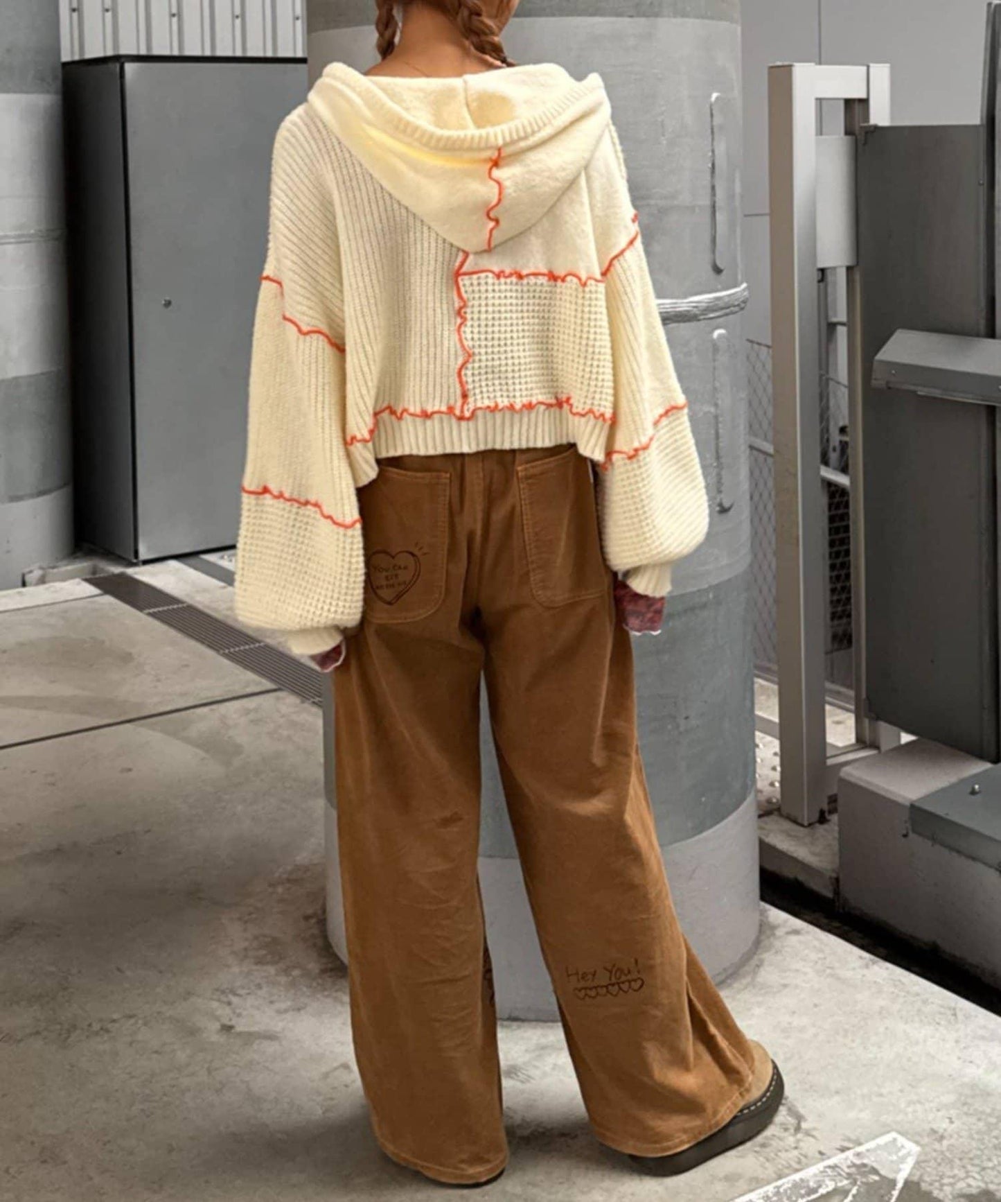 ★【HELLO.SANFRANCISCO/ハローサンフランシスコ】拼色荷葉邊拼接連帽開衫