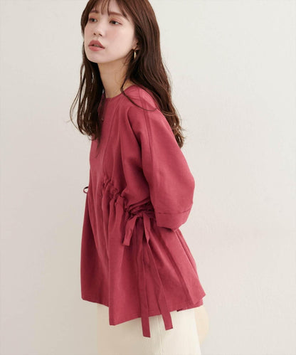 側抽繩七分袖襯衫