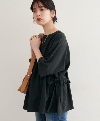 側抽繩七分袖襯衫