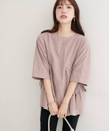 側抽繩七分袖襯衫