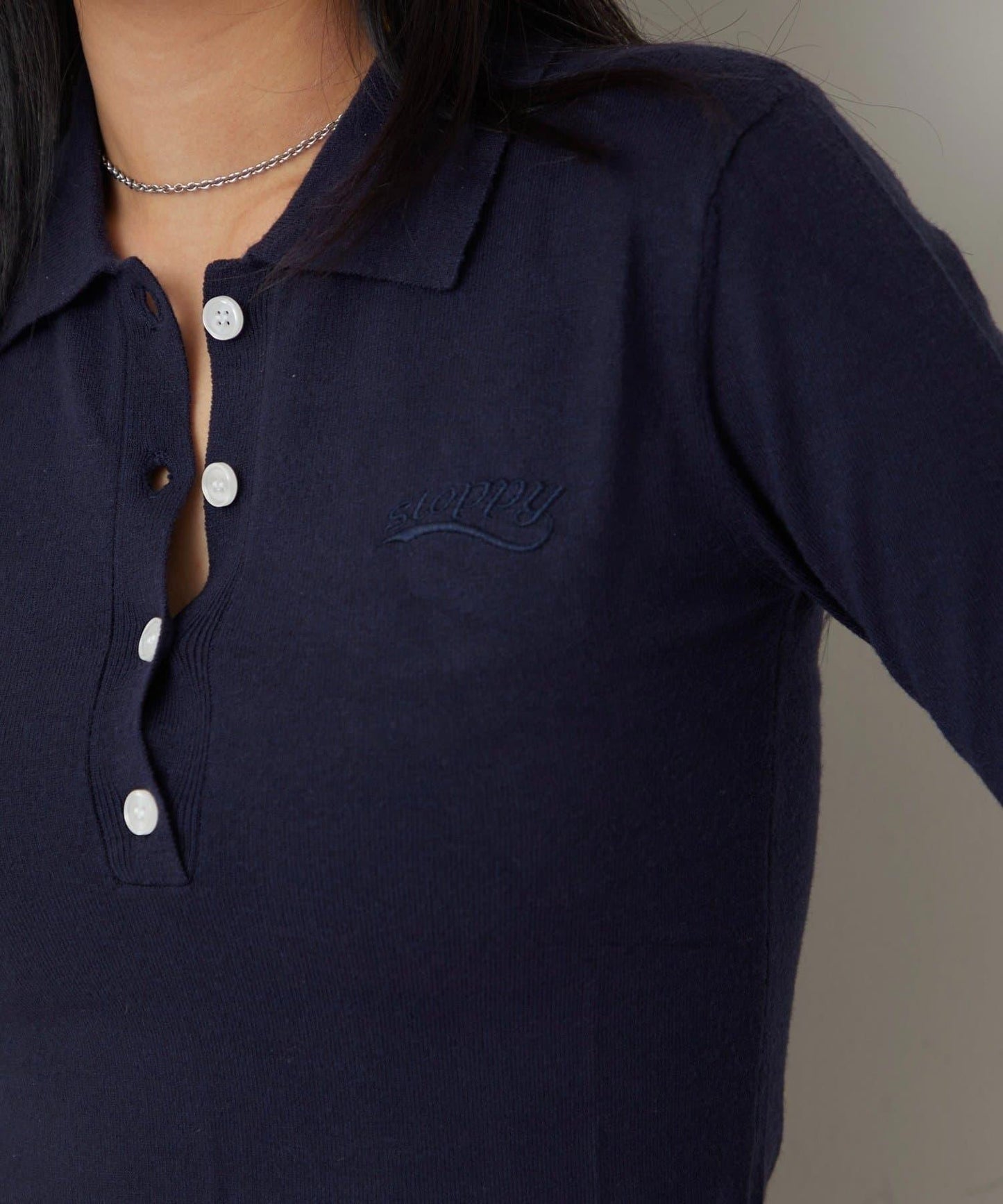 合身長袖針織POLO衫