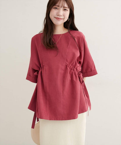 側抽繩七分袖襯衫