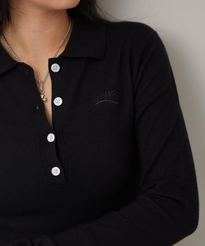 合身長袖針織POLO衫